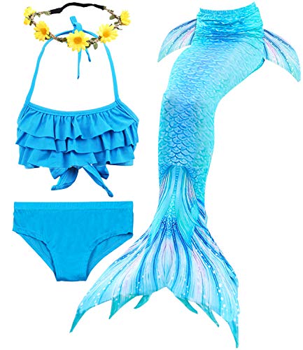 Girl's blue mermaid swimsuit and tail set