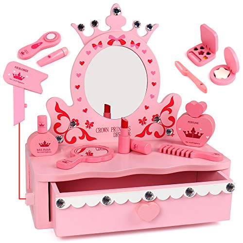 Tomons pink wooden dressing table for girls and accessories