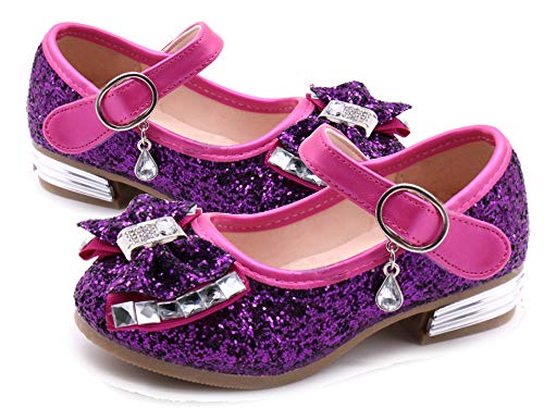 Adorable purple glittery loafers with bow and jewelry designed by Cadidi Dinos