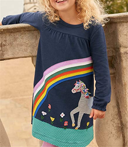 Baby long dress with unicorn for winter with rainbow