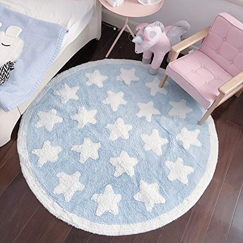 Blue and white round carpet with stars pattern