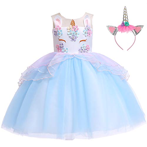 Blue unicorn princess dress with flowery tutu