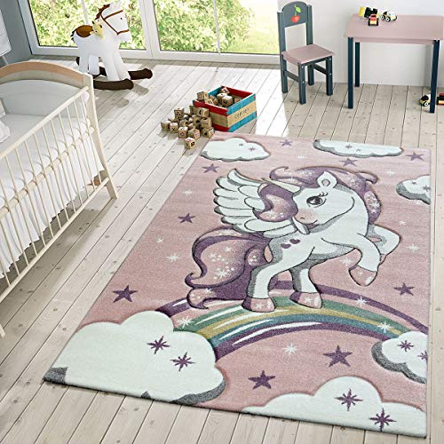 Pink carpet with childish unicorn for girl's room guaranteed without harmful product XXL