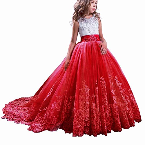 Red puffy princess dress with lace