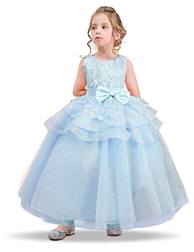 Blue frilly princess dress with lace bust for girl