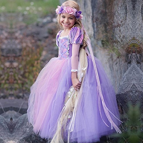 Purple puffy princess dress with sheer for girl