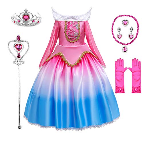 Original pink and blue princess costume dress for girl