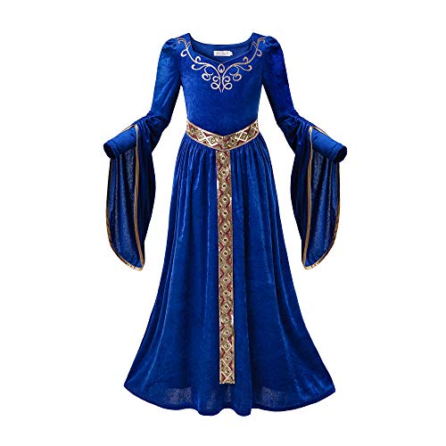 Medieval princess dress blue girl for medieval party