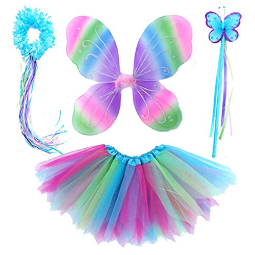 Fairy costume with multicoloured tutu and wings