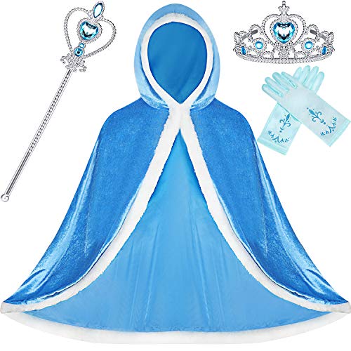 Fur princess hooded blue cape