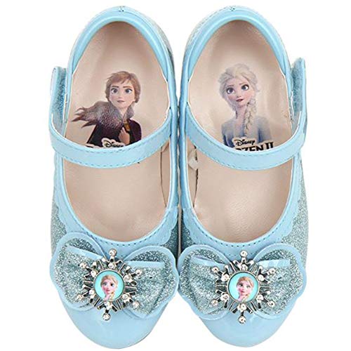 Girl's Frozen Elsa Anna Glitter Mary Jane Dress Shoes in light and shinny blue