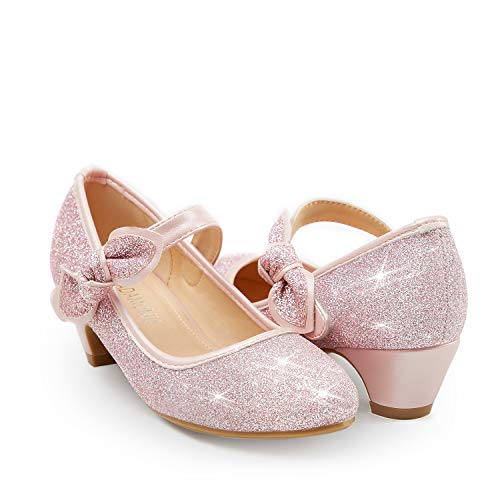 Girls Mary Jane glitter shoes with low heel perfect for princess parties in light pastel pink