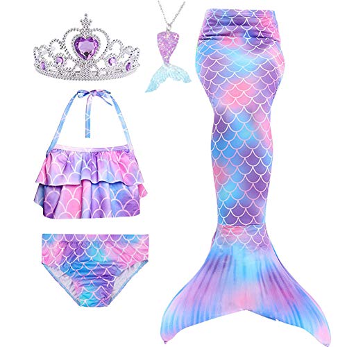 Girl's pink and blue rainbow mermaid swimsuit and tail set