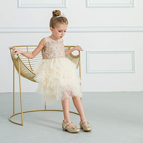 Adorable girls princess shoes with heel in gold glitter with bow designed by Stelle