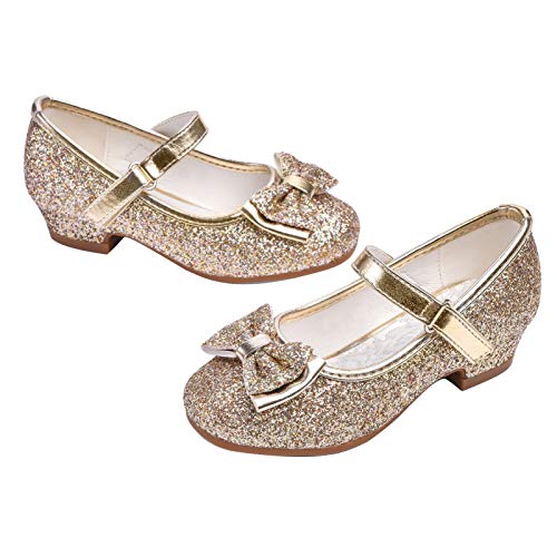 Adorable ballerinas with heel in gold glitter with bow designed by Stelle