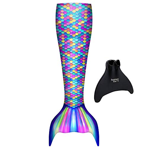 Girl's rainbow mermaid swimming tail with monofin,  High standard of quality designed by Fin Fun