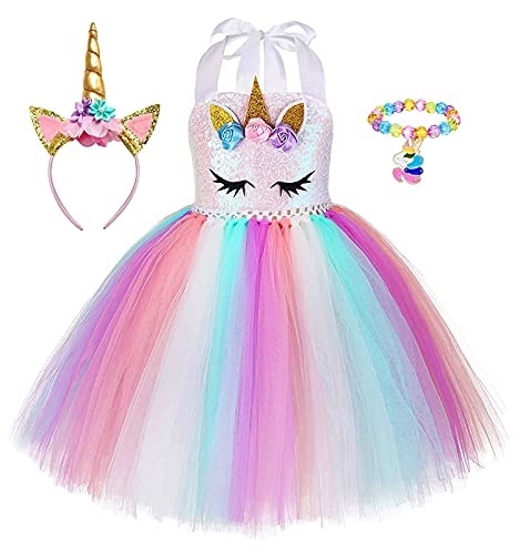 Girl's Rainbow Unicorn dress set with bracelet
