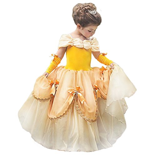 Girl's yellow frilly princess dress with low-cut bust