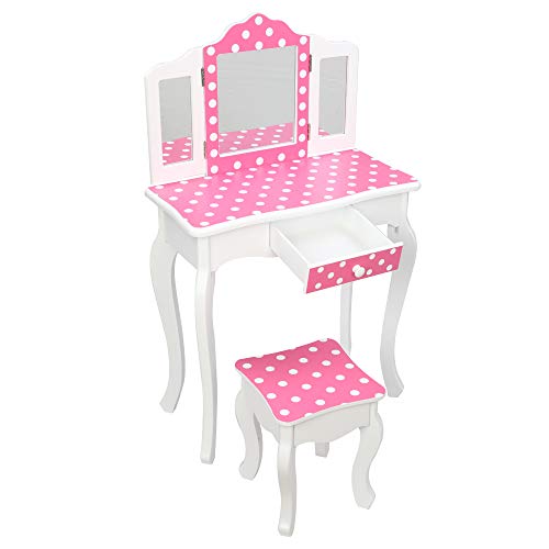 Glamorous dressing table with pink and gold polka dots for girly girl