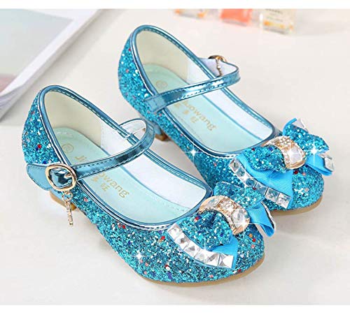 Glitter blue princess ballerinas with small heels and bow