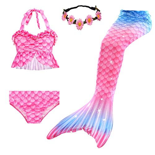 Iridescent pink bikini and mermaid tail set