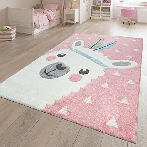 Large pink carpet with a childish lama
