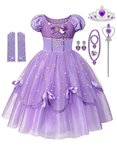 Long purple princess costume dress with embroidery