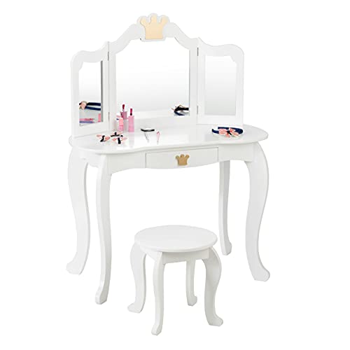 High quality  wood dressing table with mirror and stool for girl's room