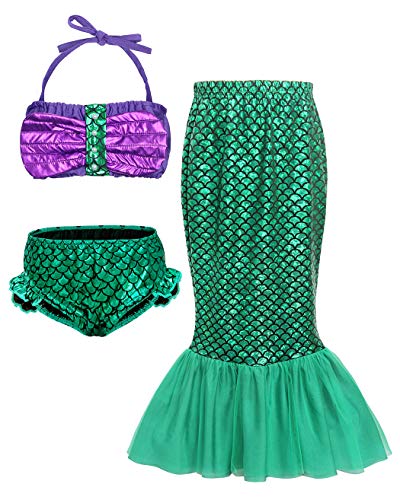 Mermaid suit top and sequin skirt tankini set green and purple