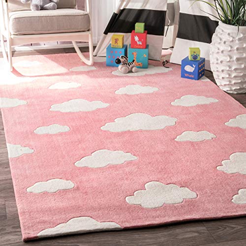 Pink cloudy carpet swith small and big clouds for girl bedroom
