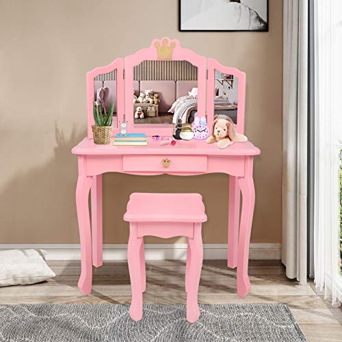 Pink Joymor Kids Princess Vanity Table and Chair Set