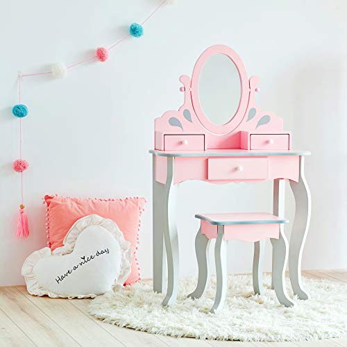 Pink wooden vanity for a girly girl's bedroom