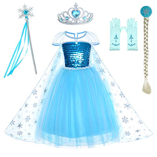 Elsa costume dress with crown, gloves, plait and jewelry