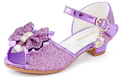 Princess purple sequin ballerinas with small heels and pretty bow