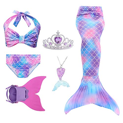 Purple rainbow bikini swimsuit set with mermaid tail for girl sold with monofin