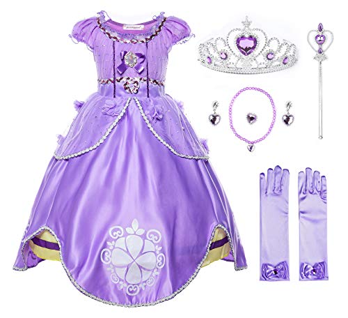 Purple princess dress in Sofia style and set of accessories