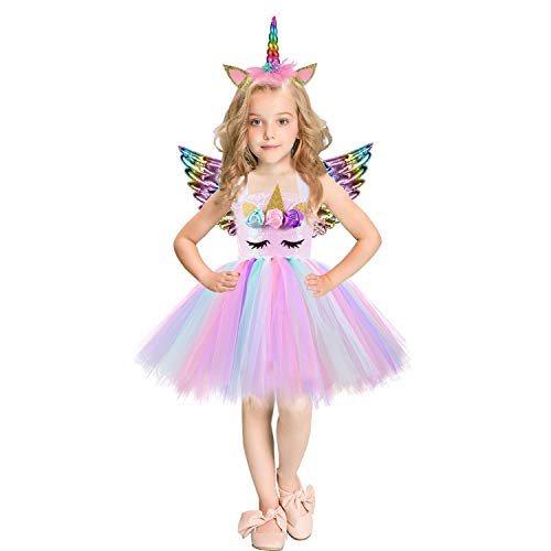 Purple rainbow unicorn princess dress with tutu and wings