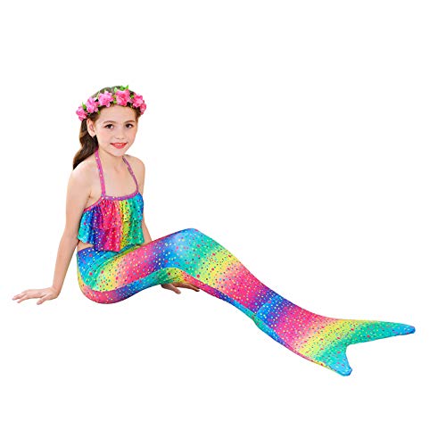 Rainbow mermaid tail swimsuit for little girl compatible to walk