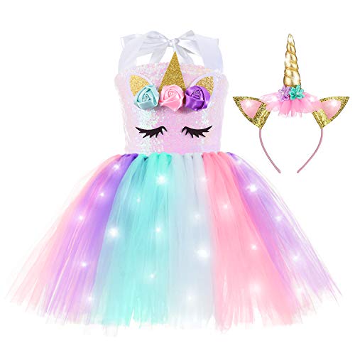 Rainbow unicorn princess dress with tutu with LED lights