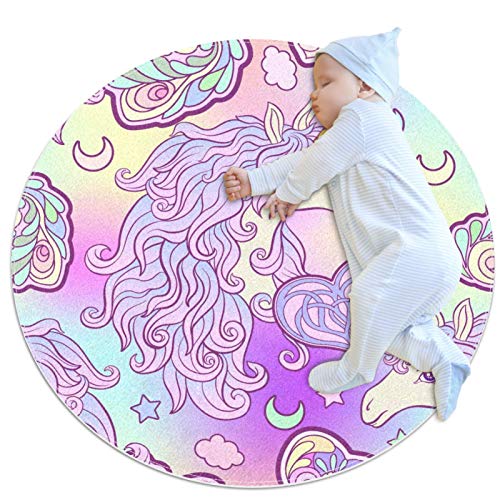 Round and purple carpet with unicorn 