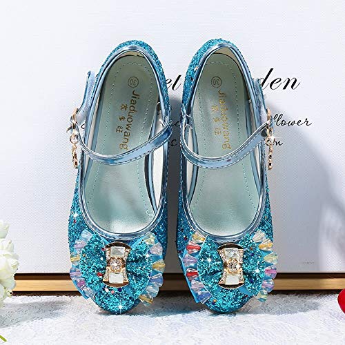 Blue glitter pumps with small heels and bow detail for elegant princess and glamorous little girl