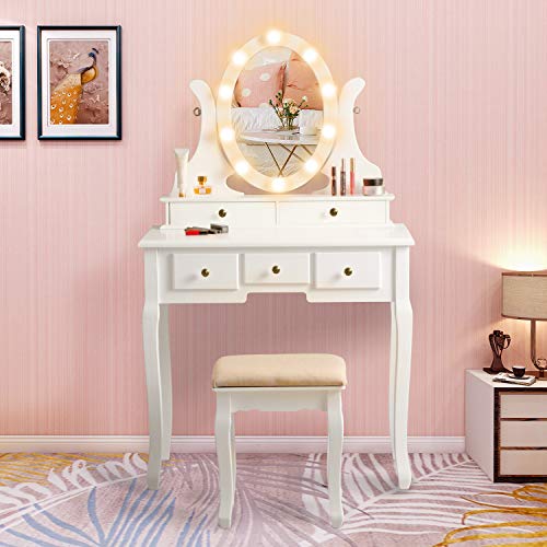 Vanity table set with lighted mirror for teenager girl