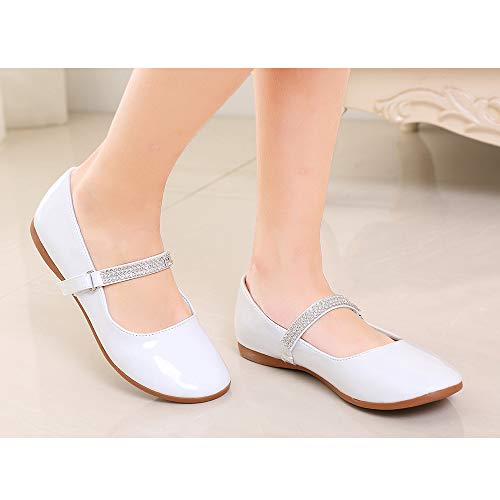 Smart girls Mary Jane white shoes with flat heel for Parties 